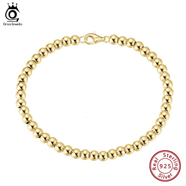 ORSA JEWELS 4mm Bead Ball Chain Pulseira 14K Ouro 925 Prata Esterlina Moda Feminina Jóias 657758 Polegada SB103 240104