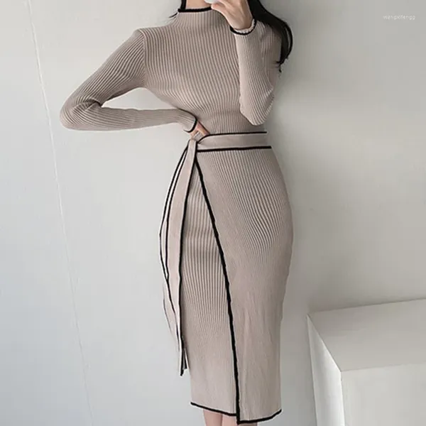 Vestidos casuais grosso designer quente inverno mulher sólida coreano 2024 camisola de malha vestido mulheres elegante escritório senhora bodycon vestidos
