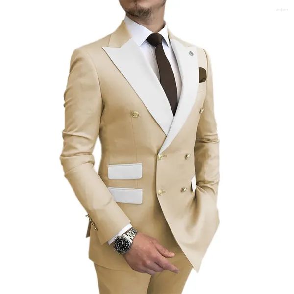 Herrenanzüge 07 Champagner Hochzeit Party Kostüm Kleidung Lässiger Host Afrika Anzug Regular Fit Smoking 2 Stück Sets Jacke Hose