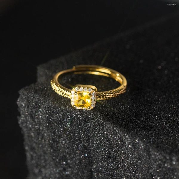 Cluster-Ringe, modisch, 14 K Gelbgold, Diamanten für Frauen und Mädchen, feiner Schmuck, verstellbarer Ring für den täglichen Gebrauch, verblasst nicht