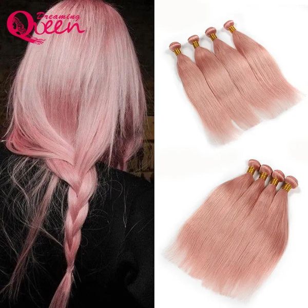 Tesse Dreaming Queen Capelli Rosa solido Ombre Brasiliano Lisci Capelli umani vergini Fasci di tessuto Estensioni dei capelli Peachy R 3 pacchi Sh libero