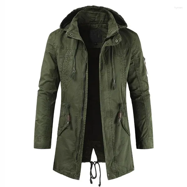 Jaquetas masculinas outono inverno bombardeiro jaqueta casual masculino exército militar casacos moda outwear fino ajuste meados de longo com capuz blusão