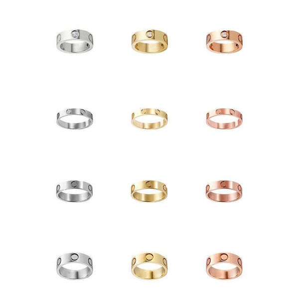 Кольцо Love Дизайнерские ювелирные изделия 4 мм 6 мм Розовое золото Посеребренная титановая сталь с бриллиантами Модные роскошные классические дизайнерские кольца для женщин, женщин, мужчин, мужчин, влюбленных пар