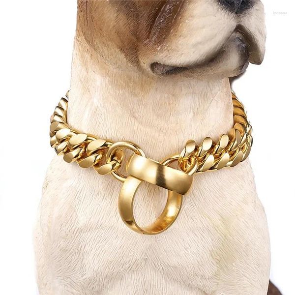 Hundehalsbänder 14mm Edelstahl Kettenhalsband Metall Training Typ P Haustier Dicke 18K Gold Silber Hunde Halskette Zeug für Pitbull