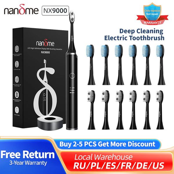 Nandme NX9000 Escova de dentes elétrica ultrassônica IPX7 à prova d'água inteligente com tela LCD de carregamento indutivo Escova de dentes de limpeza profunda 240104