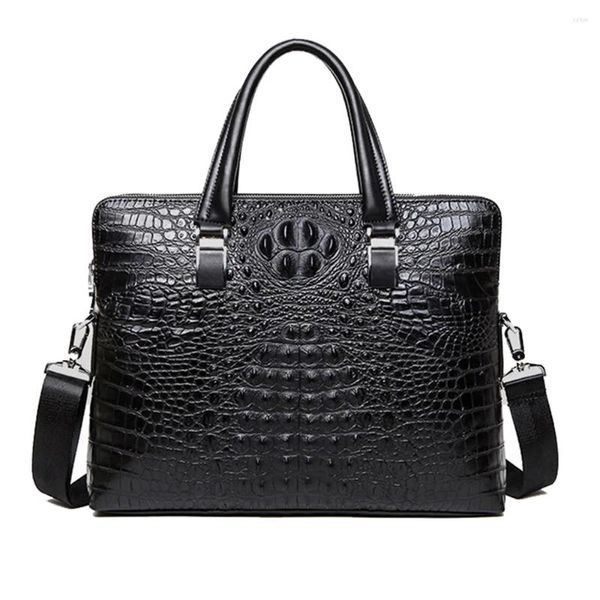 Портфели, винтажная мужская сумка с крокодиловым узором, портфель для ноутбука, деловая сумка-тоут из спилка, сумка через плечо из воловьей кожи