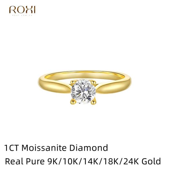 Correntes Roxi 1 quilate moissanite diamante esterlina sier anéis para mulheres ouro real 10k/14k/noivado anéis de casamento jóias finas