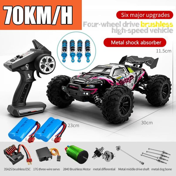 Carro Rc Off Road 4x4 Alta Velocidade 70KMH Controle Remoto com Farol LED Brushless 4WD 116 Monster Truck Brinquedos para Meninos Presente 240103