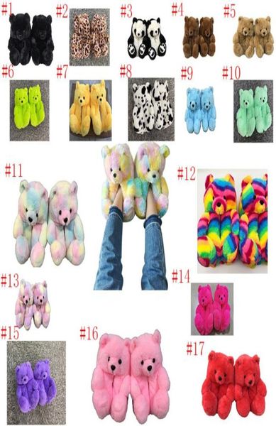 DHL nave peluche bambole orsacchiotto pantofole da casa marrone donna casa coperta morbida antiscivolo pelliccia sintetica carino soffice rosa inverno caldo Sh4216919