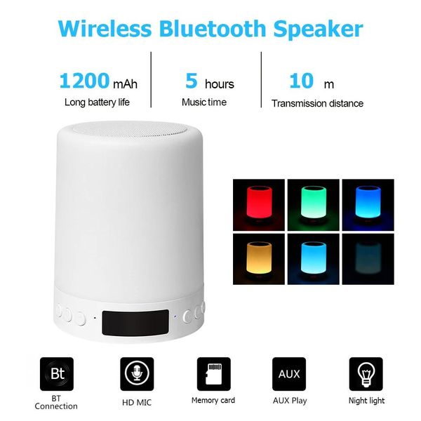 Alto-falantes portátil sem fio alto-falante toque pat luz bluetooth alto-falante colorido led night light player candeeiro de mesa para dormir melhor vitog