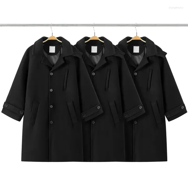 Giacche da uomo Versione top Cappotto lungo in lana nera Uomo Donna Giacca calda antivento Fasion
