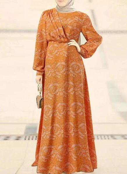 Roupas étnicas Últimas Ramadan Kebaya Vestidos Islâmicos Muçulmanos Hijab Mulheres Imprimir Vestido Plissado Zíper Kaftan Dubai Marroquino Caftan Mulher