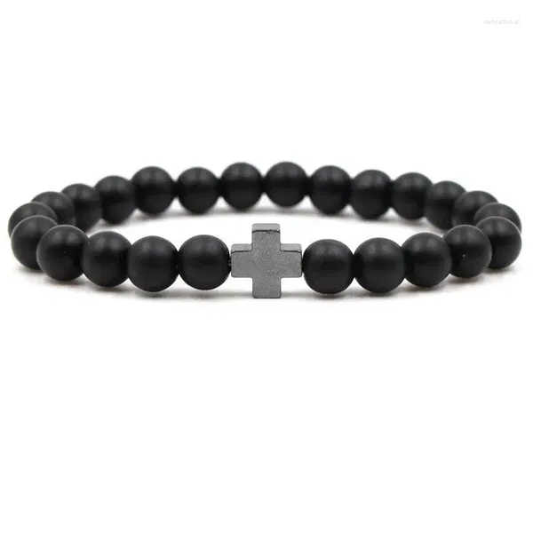 Strang Frosted Stone Black Magnet Kreuz Perlenarmband Mann Mode Frauen Geschenk für Armbänder