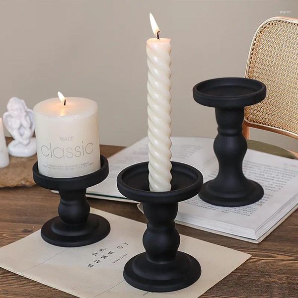 Titulares de vela 3 pcs vintage fosco preto vidro castiçal mesa de jantar atmosfera decoração perfumada coluna romana