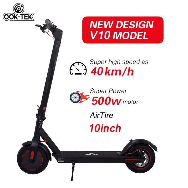 EU US Warehouse OOKTEK faltbarer 10-Zoll-Elektro-Smart-Scooter V10 500 W 36 V 15 Ah-Batterie, maximale Laufleistung 35–45 km, Doppelbrems-Scooter mit Smart-App