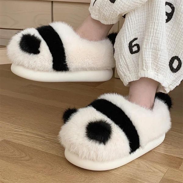 Hausschuhe Winter Cartoon Panda Frauen Verdickte Abdeckung Ferse Warme Paar Schuhe Hause Outdoor Weiche Sohle Plüsch Baumwolle Weibliche