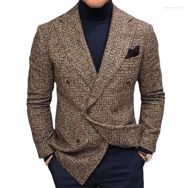 Мужские костюмы Деловой повседневный клетчатый однобортный пиджак Элегантный джентльменский британский стиль Ретро Тонкий Профессиональная официальная одежда