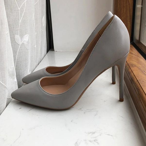 Sapatos de vestido sólido cinza fosco mulheres pontiagudas dedo do pé 8-12cm salto alto escritório senhoras elegante moda confortável stiletto bombas cinza