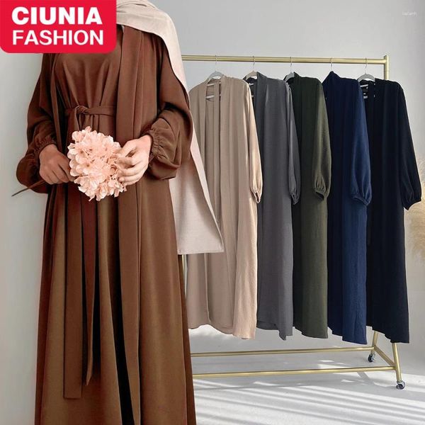 Abbigliamento etnico Ramadan Musulmano Imposta maniche lunghe Abaya per le donne Abiti islamici Khimar Abito elegante Abito hijab turco Caftano marocchino