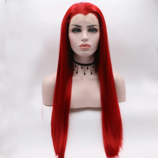 Perruques Fantasy Beauty – perruques synthétiques sans colle, rouge vif, longues et lisses, à la mode, avec pic de veuve, pour femmes