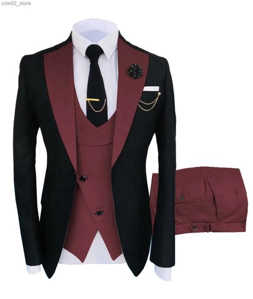 Ternos masculinos Blazers Ternos de casamento Homens formais 3 peças smoking Slim Fit Business Bege Ternos Noivo Champagne Smoking Terno (Blazer + Calça + Colete) Q230103