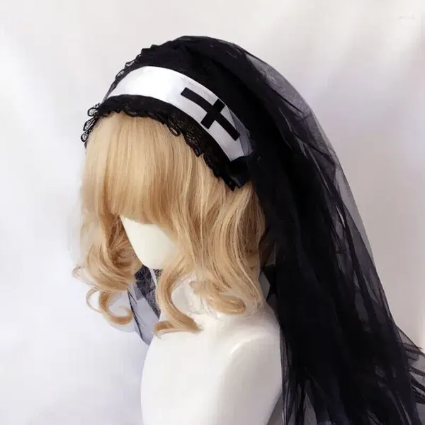 Заколки для волос в стиле Лолиты, вышитая шаль, повязка на голову, женская вуаль ручной работы, стильный головной убор с церковным крестом