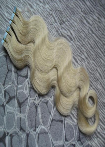 nastro per onda del corpo nelle estensioni dei capelli umani 40 pezzi capelli vergini brasiliani PU nastro di trama della pelle nelle estensioni dei capelli remy 60 Plati3524171