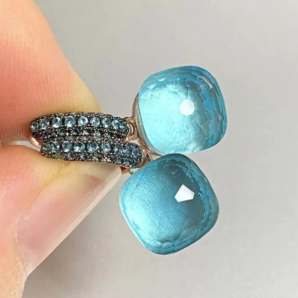 Dangle Ohrringe Klassische Nudo Inlay Blue Topaz Zirkon mit schwarzer pistaler brauner Kristall Mode Schmuck Geschenk für Frauen