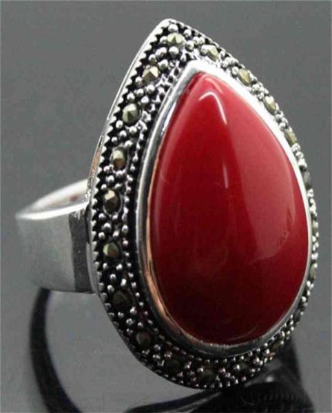 Todo bom 25 20mm joias raras gota vermelho coral 925 sier tamanho do anel 7 8 9 10 pedras naturais genuínas pedras preciosas fortuna joias finas177e6157207