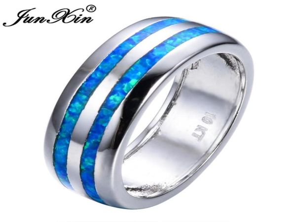 JUNXIN Mode Frauen Blauer Feueropal Ring Hohe Qualität 925 Sterling Silber Gefüllt Schmuck Versprechen Verlobungsringe Für Frauen S181016487675