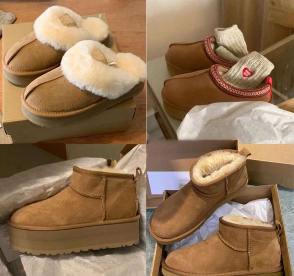 YSmini ultra botas de neve inverno ugh plataforma austrália botas clássicas de tornozelo macio e confortável pele de carneiro tazz castanha areia mostarda semente botas chinelos 1002ESS