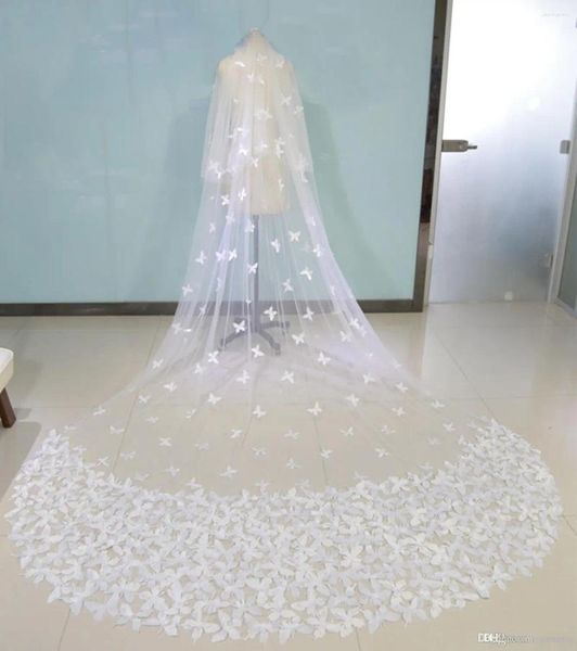 Véus nupciais longo marfim branco 3d floral borboleta laço luxo catedral comprimento 3m noivas véu de casamento com pente real po