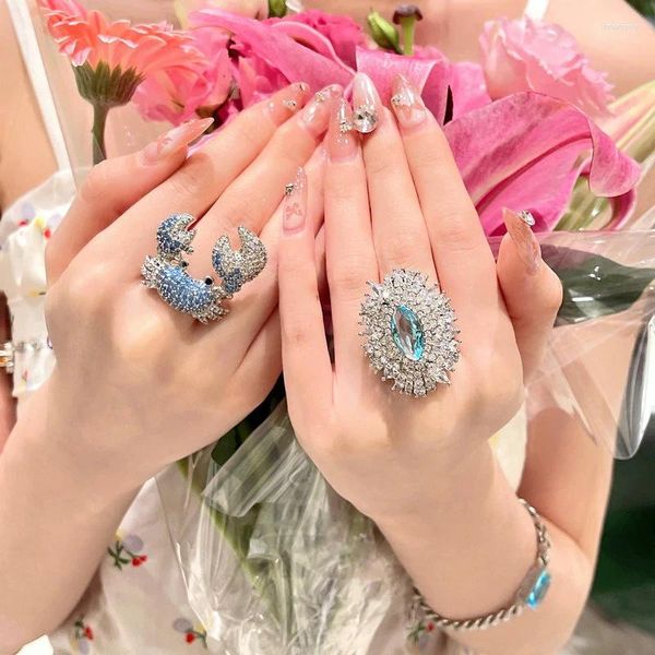 Halskette Ohrringe Set Can Ruo Xing River Blue Simulierte Kristall Schmetterling Brosche Farbverlauf Zirkonia Krabbe Ring Schmuck