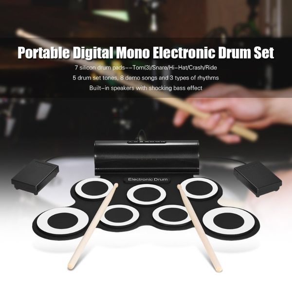Kit de tambor portátil dobrável, conjunto de tambor usb dobrável com suporte para carregamento de jogos dtx, alto-falantes duplos, tambor eletrônico portátil