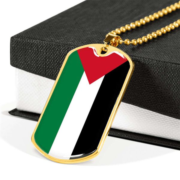 Colar de pingente de etiqueta de bandeira de produtos da Palestina mapa banhado a ouro 18K de aço inoxidável esmaltado