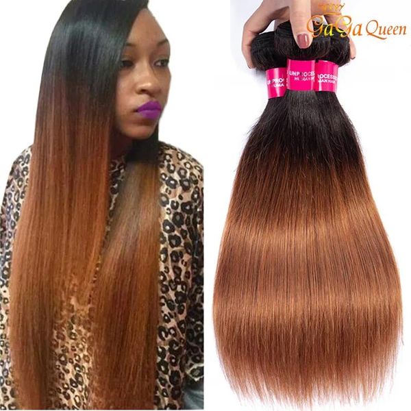 Trame Ombre Fasci di capelli umani lisci 1B 30 Capelli castani Ombre Colore Capelli vergini brasiliani Capelli Gagaqueen lisci