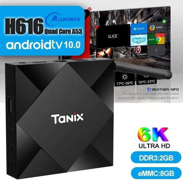 Box TX6S Android 10.0 Akıllı TV Kutusu Allwinner H616 Dört Çekirdek 2GB 8GB 2.4G WiFi 100m 6K Akış Medya Oyuncusu