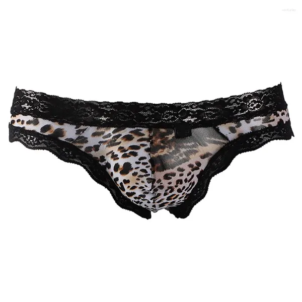 Mutande da uomo sorprendenti con stampa leopardata, slip a vita bassa, perizoma bikini, tessuto leggero in seta ghiacciata, taglie multiple