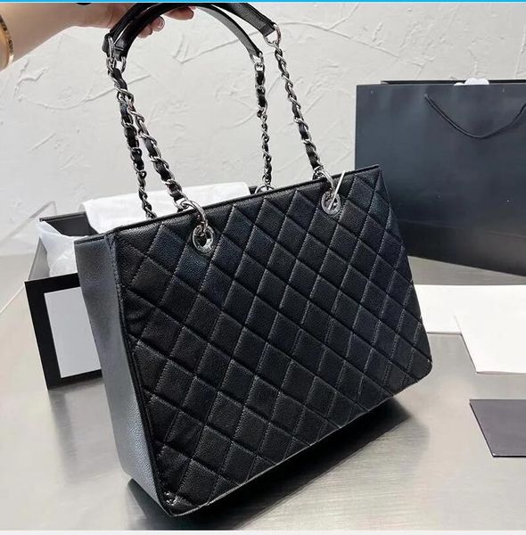 Designer-Taschen-Einkaufstasche GST Grand Shopping Tote für Damen, Kaviar, Einheitsgröße, Handtasche mit Tragegriff oben, Kette, Schultertasche, Reisetasche, Drehverschluss, diamantgesteppte Tragetaschen