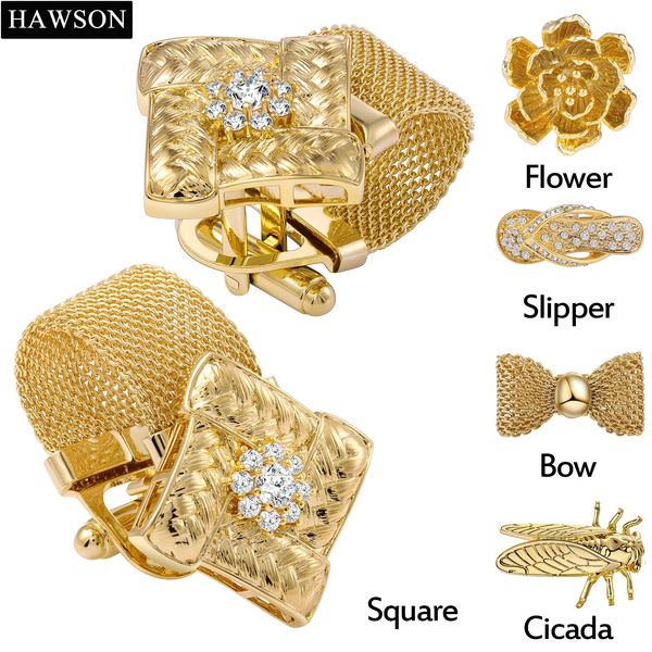 HAWSON Set regalo per gemelli con catena in oro di design da uomo, set di camicie colorate lucide, ornamento o accessorio, bomboniere per uomo 240104