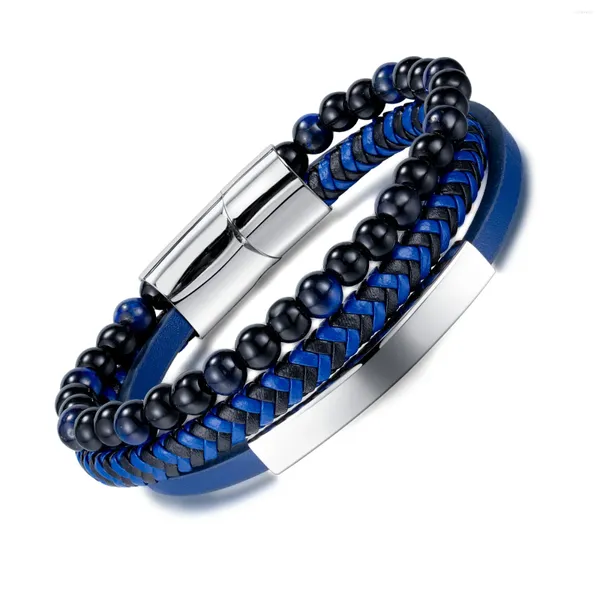 Charme pulseiras moda jóias rua personalidade preto contas de vidro pulseira masculina estilo hip-hop trançado couro magnético fecho br