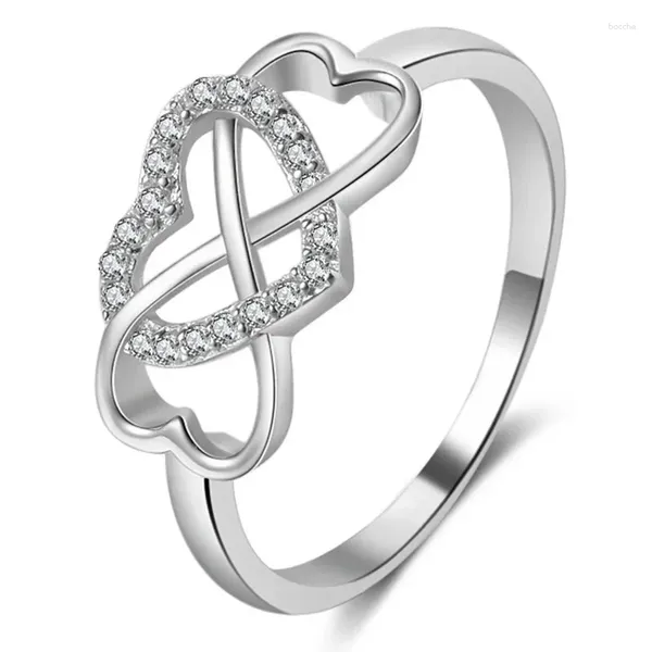 Anelli a grappolo Argento sterling 925 per donna Anello con zirconi cubici ad alta lucidatura Infinito e cuore Resistente all'appannamento Anello confortevole