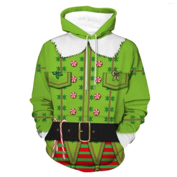 Felpe con cappuccio da uomo Fascia in vita Stampa 3d Divertenti magliette natalizie Navidad Year Pullover Maglione allentato alla moda Sudaderas