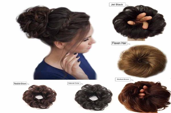 Cabelo humano coque bagunçado pães ondulados cacheados casamento peças de cabelo para mulheres crianças updo donut chignons5882890