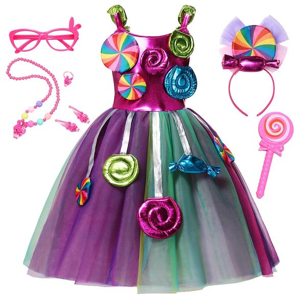 Carnevale Candy Dress per ragazze Purim Festival Fancy Lollipop Costume Bambini Estate Tutu Abiti Dressy Party Ball Gown 240104