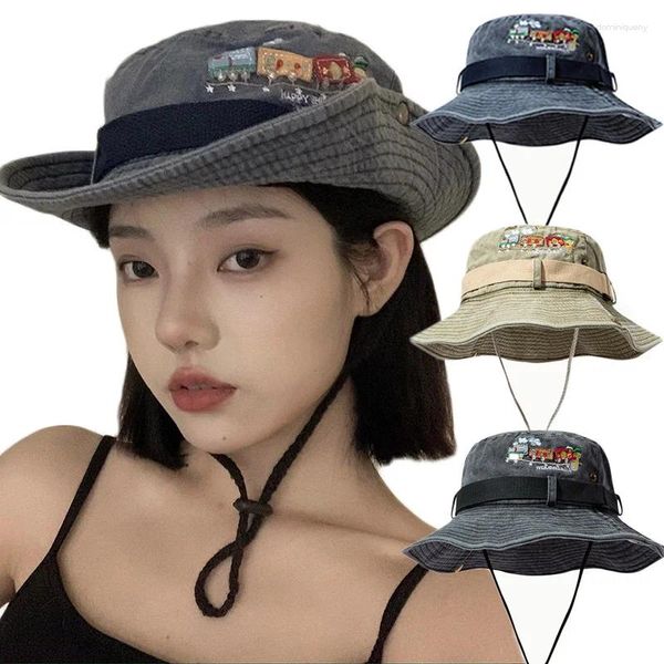 Berets Mode Gewaschen Denim Solide Vintage Eimer Hüte Panama Fischer Kappe Hut Für Frauen Männer Sommer Im Freien Sonne Hiphop