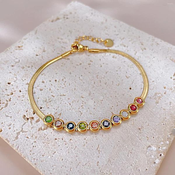 Braccialetti con ciondoli Multi colore zirconi Donna Acciaio inossidabile placcato oro 18k Catene eleganti da donna Gioielli di moda coreani