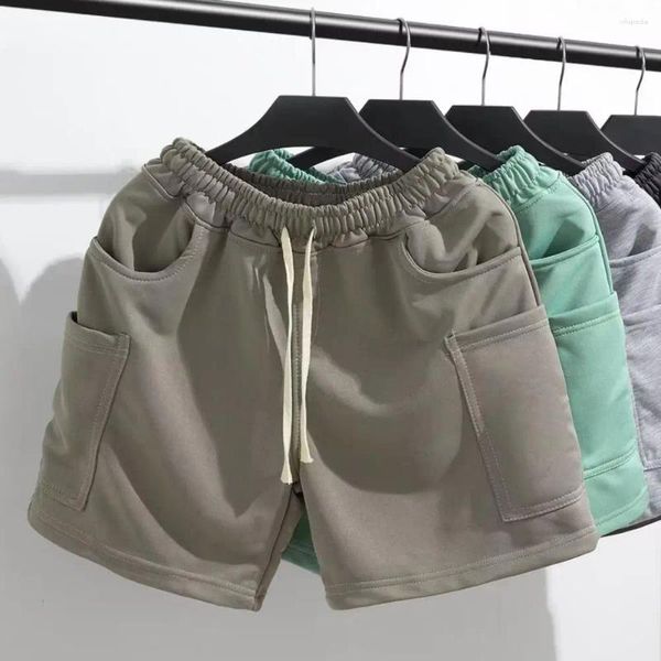 Herren-Shorts, verstellbarer Bund, Vintage-Cargo-Shorts mit mehreren Taschen, für Männer, einfarbig, lockeres, weites Bein, gerader Sommer