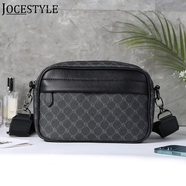 Bolsa crossbody de couro masculino padrão clássico negócios estilingue sacos masculino casual bolsa de ombro pequena xadrez quadrada 240104