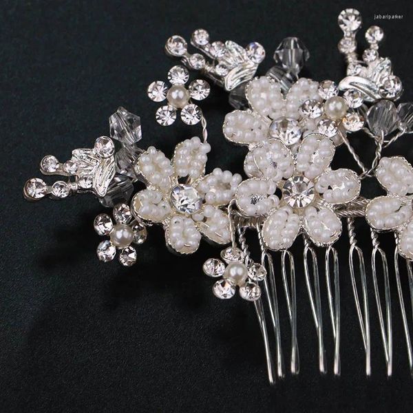 Fermagli per capelli Squisito pettine per fiori di perle fatto a mano da sposa, accessorio per abito da sposa con foglie dipinte a mano e gioiello in cristallo